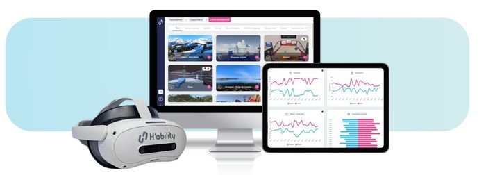 Vue du casque de réalité virtuelle H’ability et de son interface