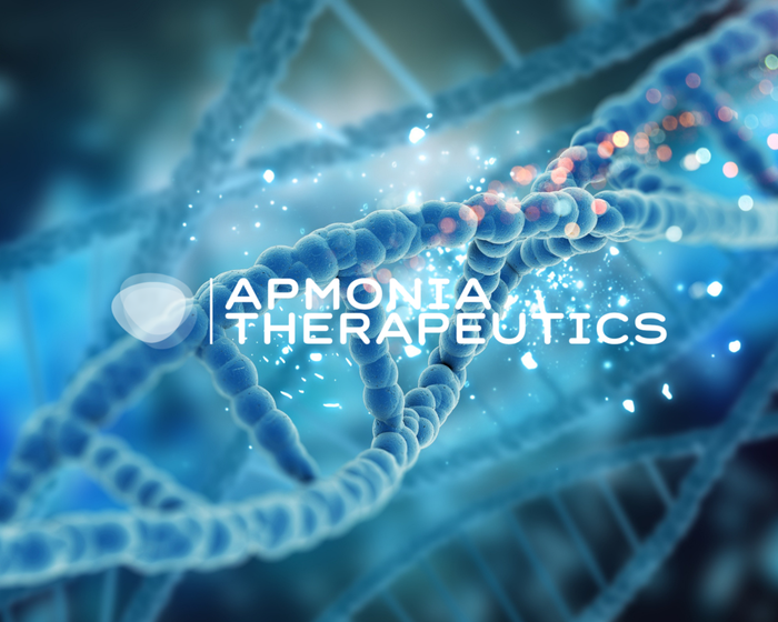 Logo d'Apmonia Therapeutics sur une séquence ADN